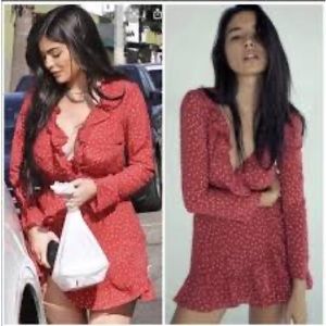 Realisation Par // Red Star Long Sleeve Wrap Dress